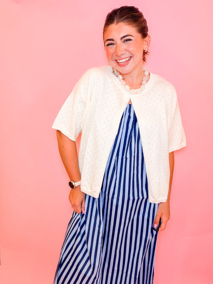 POINTELLE SINGLE BUTTON CARDIGAN - IVORY