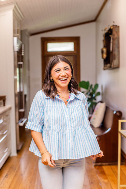 STRIPED BABYDOLL BUTTON DOWN TOP