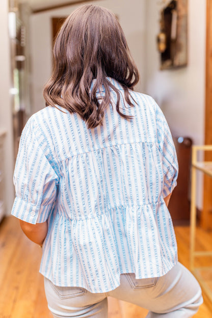 STRIPED BABYDOLL BUTTON DOWN TOP