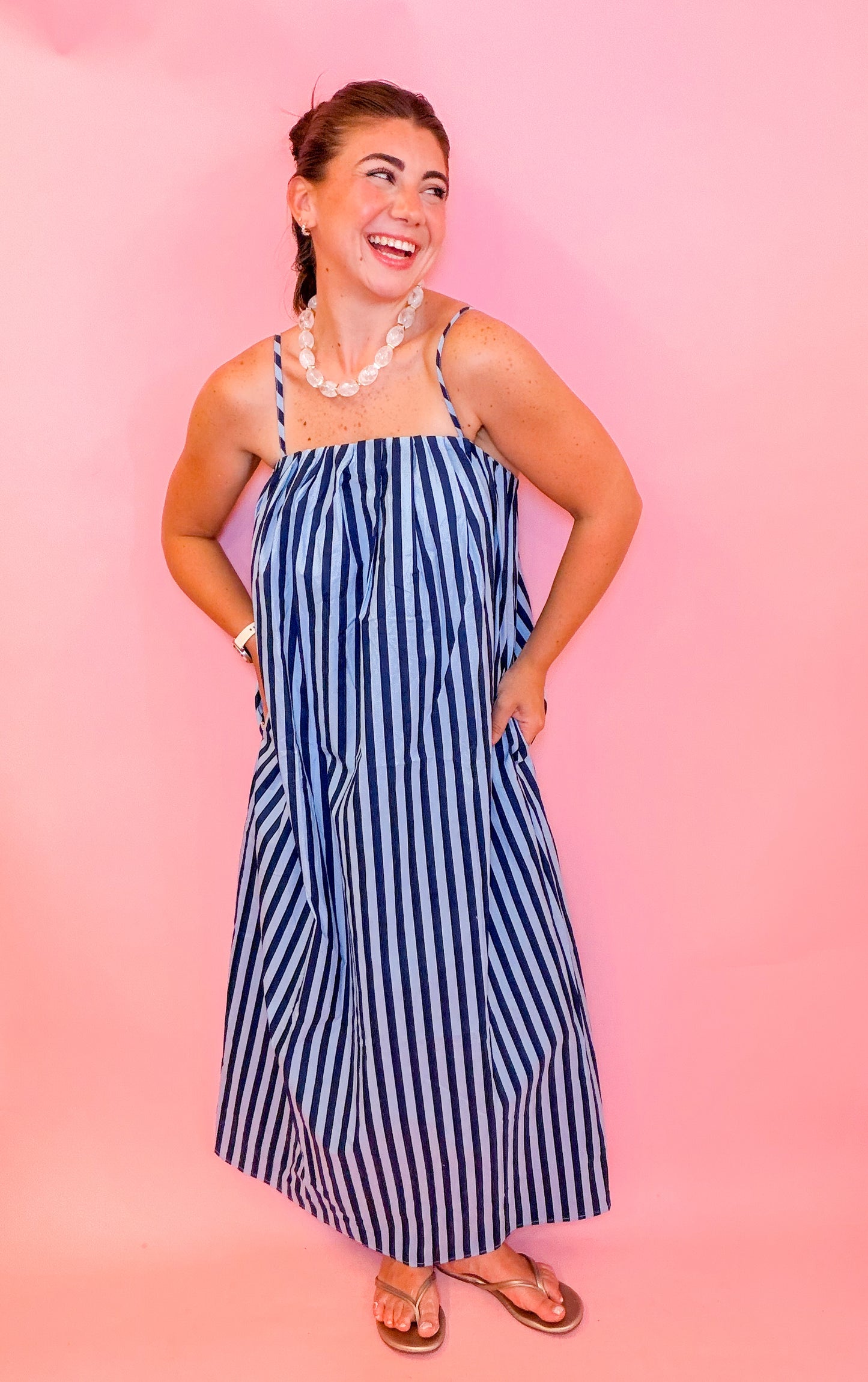STRIPED MIDI DRESS -  BLUE/NAVY