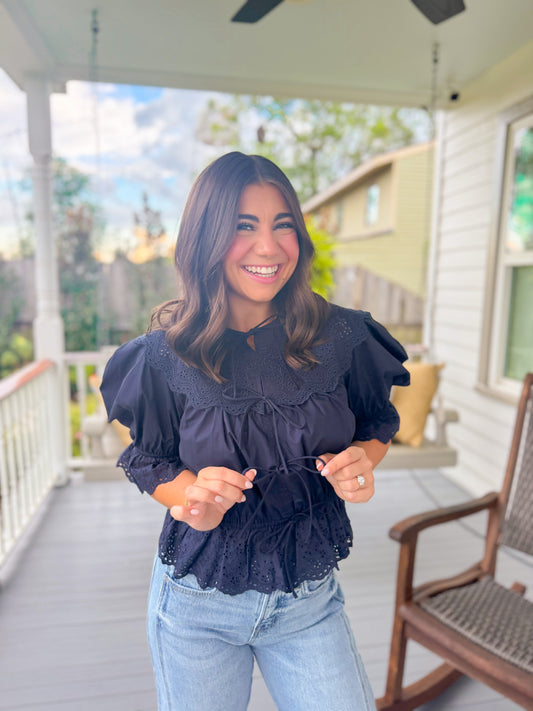 EMBROIDERED BLOUSE WITH FRONT TIES