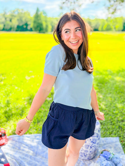 LIGHTWEIGHT SEERSUCKER SHORTS - NAVY