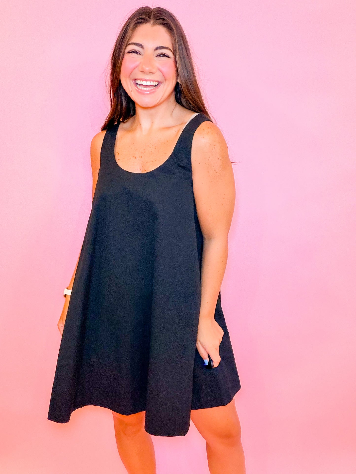 SLEEVELESS SWING DRESS - BLACK