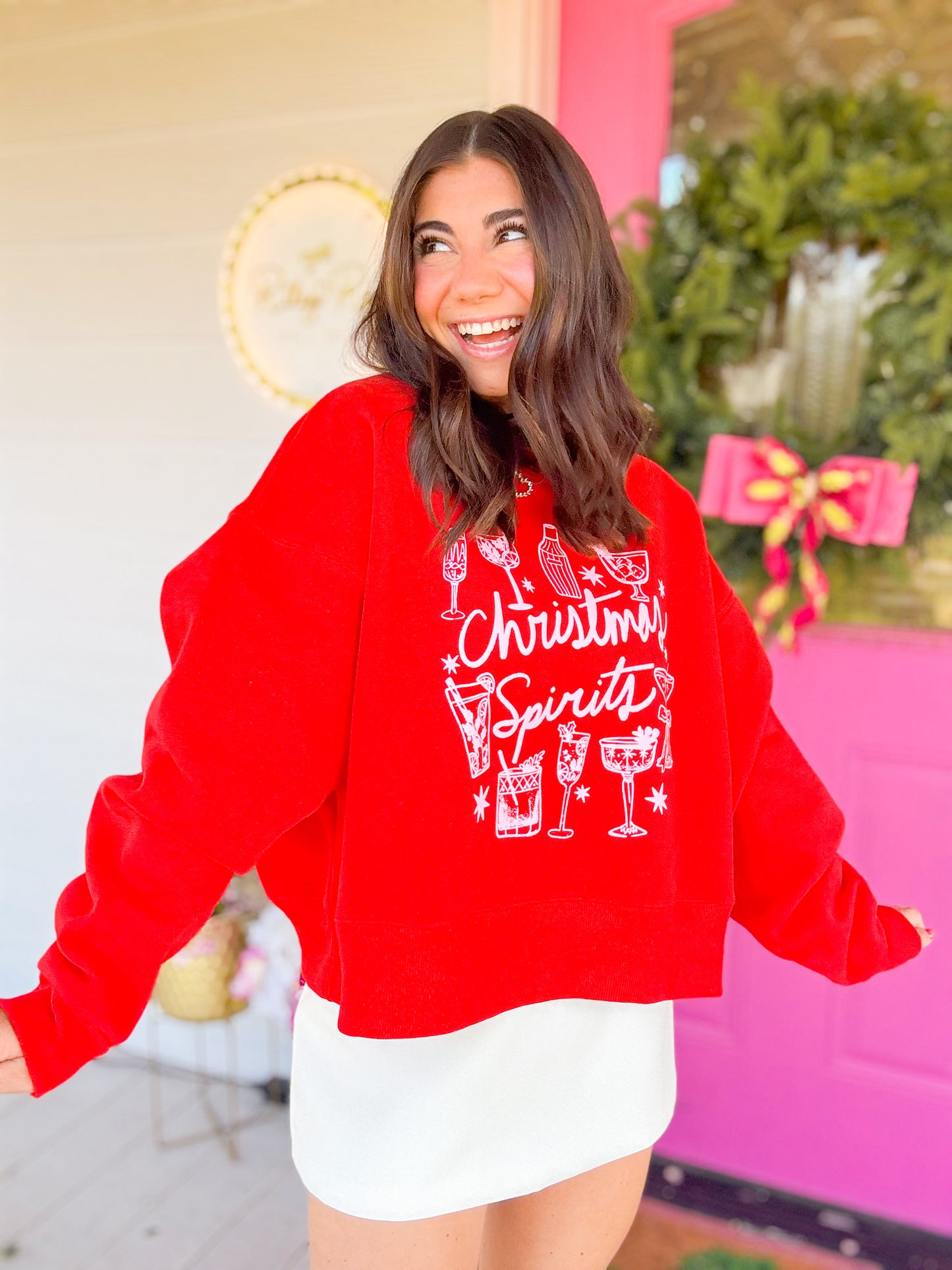 CHRISTMAS SPIRITS CROP SWEATSHIRT