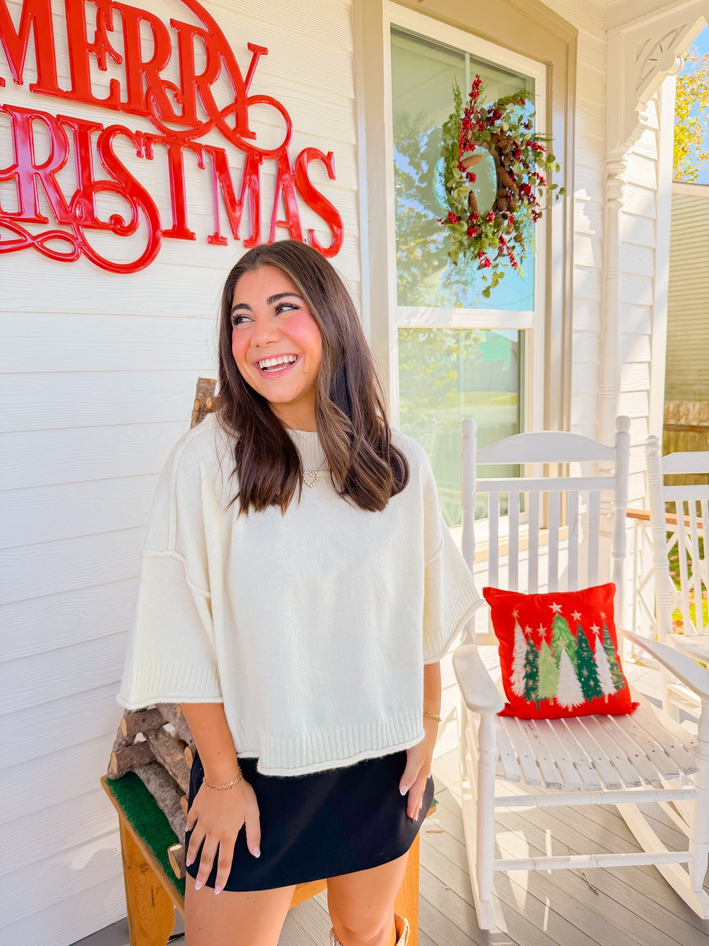 MOCK NECK SHORT SLEEVE SWEATER - IVORY