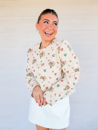FLORAL PRINT CROPPED JACKET
