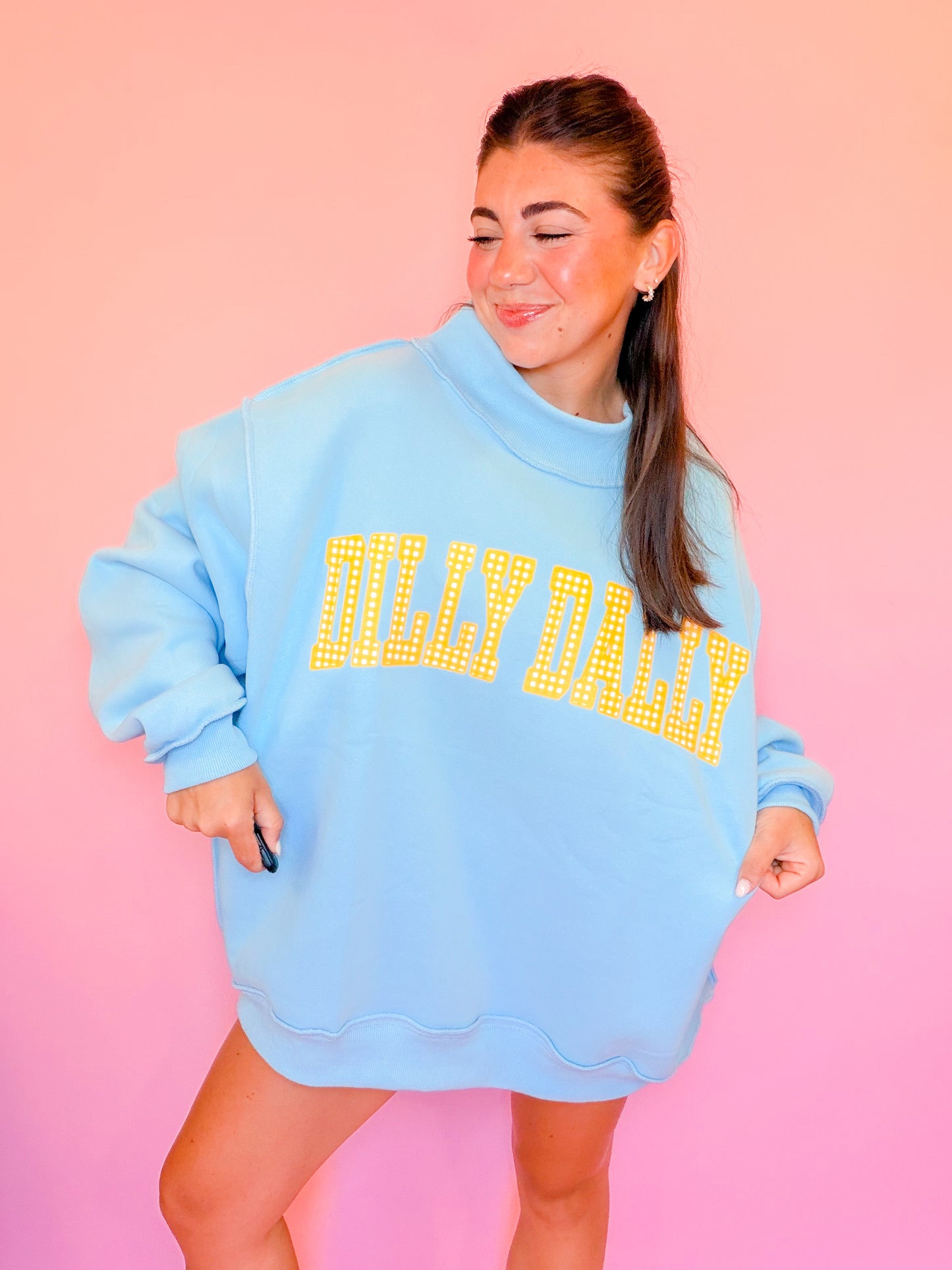 DILLY DALLY/LOLLY GAG GINGHAM REVERSIBLE MOCK NECK SWEATSHIRT