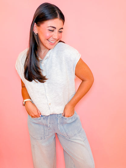 SWEATER VEST CARDIGAN - LIGHT GREY