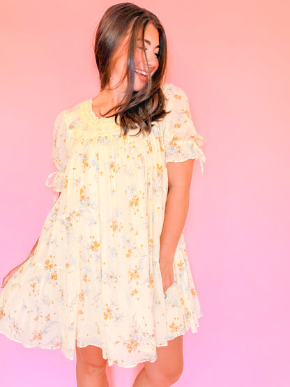 CROCHET FLORAL TIERED DRESS - BUTTER
