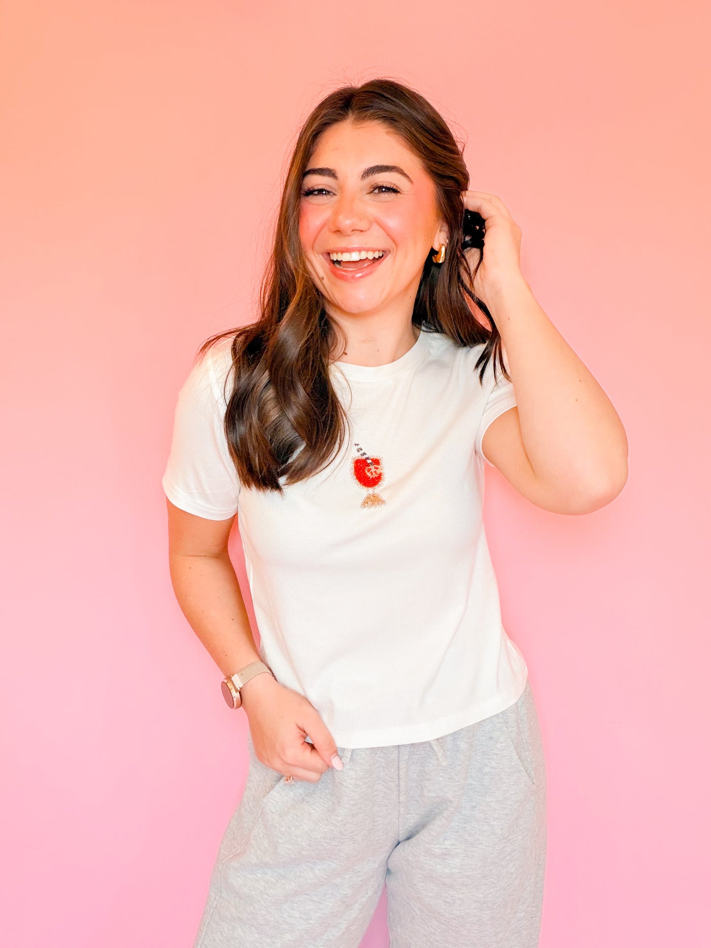 CREW NECK SHORT SLEEVE COCKTAIL BEADS TEE