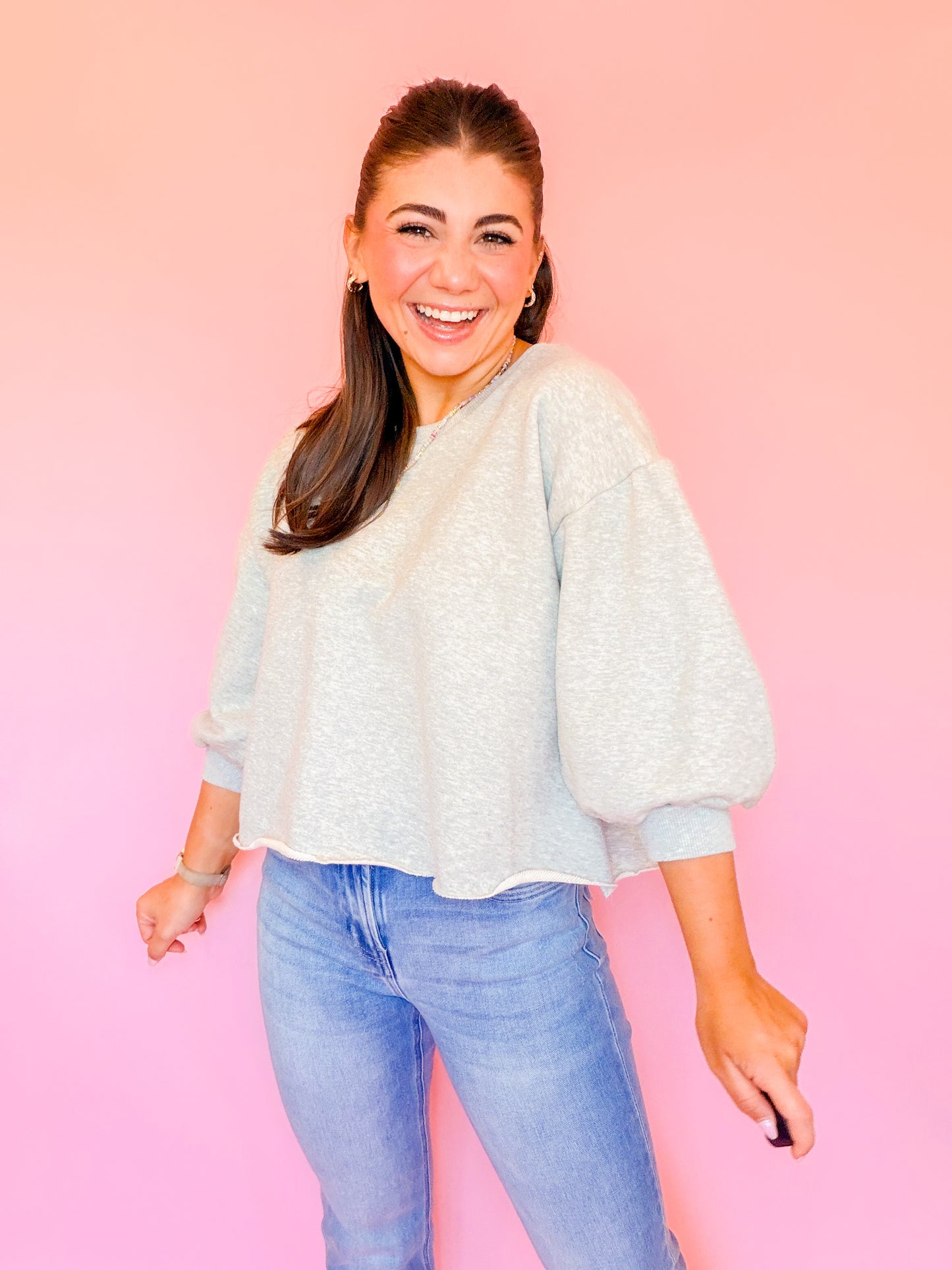 RAW EDGE 3/4 SLEEVE SWEATSHIRT