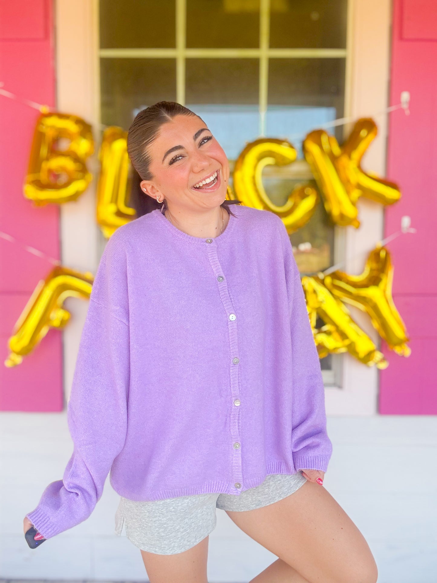 DOORBUSTER LONG SLEEVE CREW NECK SWEATER CARDIGAN - LAVENDER