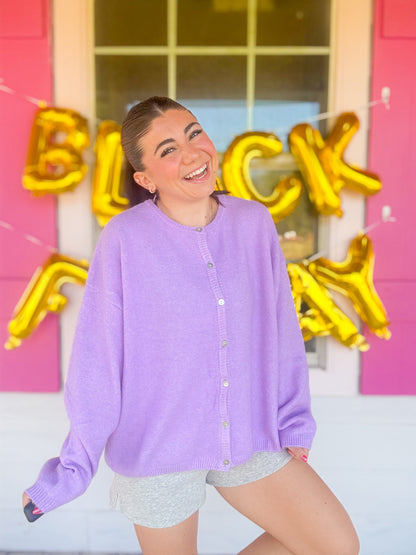 DOORBUSTER LONG SLEEVE CREW NECK SWEATER CARDIGAN - LAVENDER