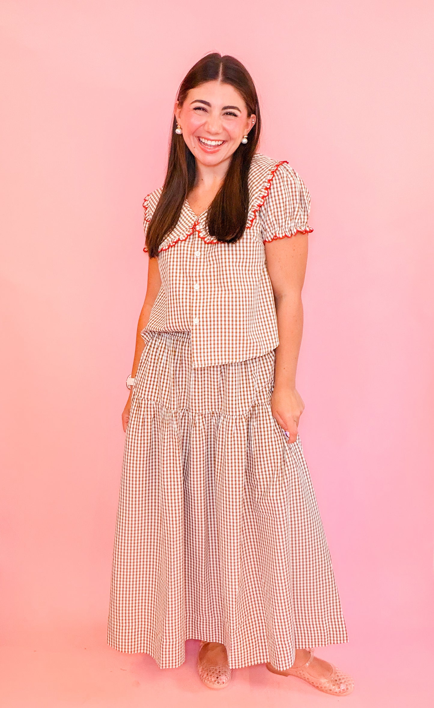 PETER PAN COLLAR BLOUSE + TIERED MAXI SKIRT SET