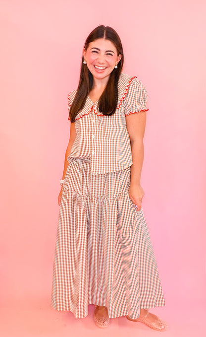 PETER PAN COLLAR BLOUSE + TIERED MAXI SKIRT SET