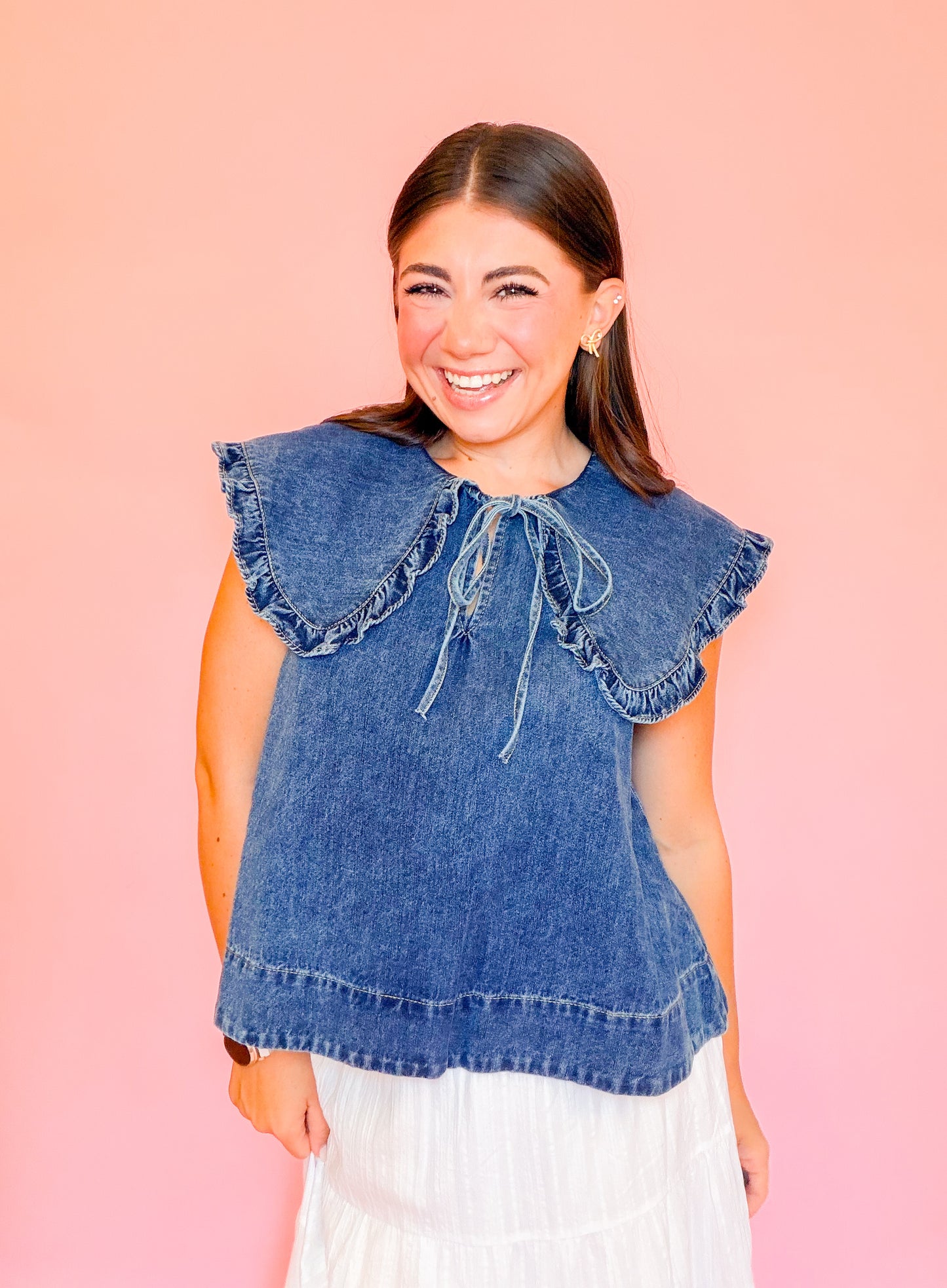SLEEVELESS DENIM TOP WITH COLLAR