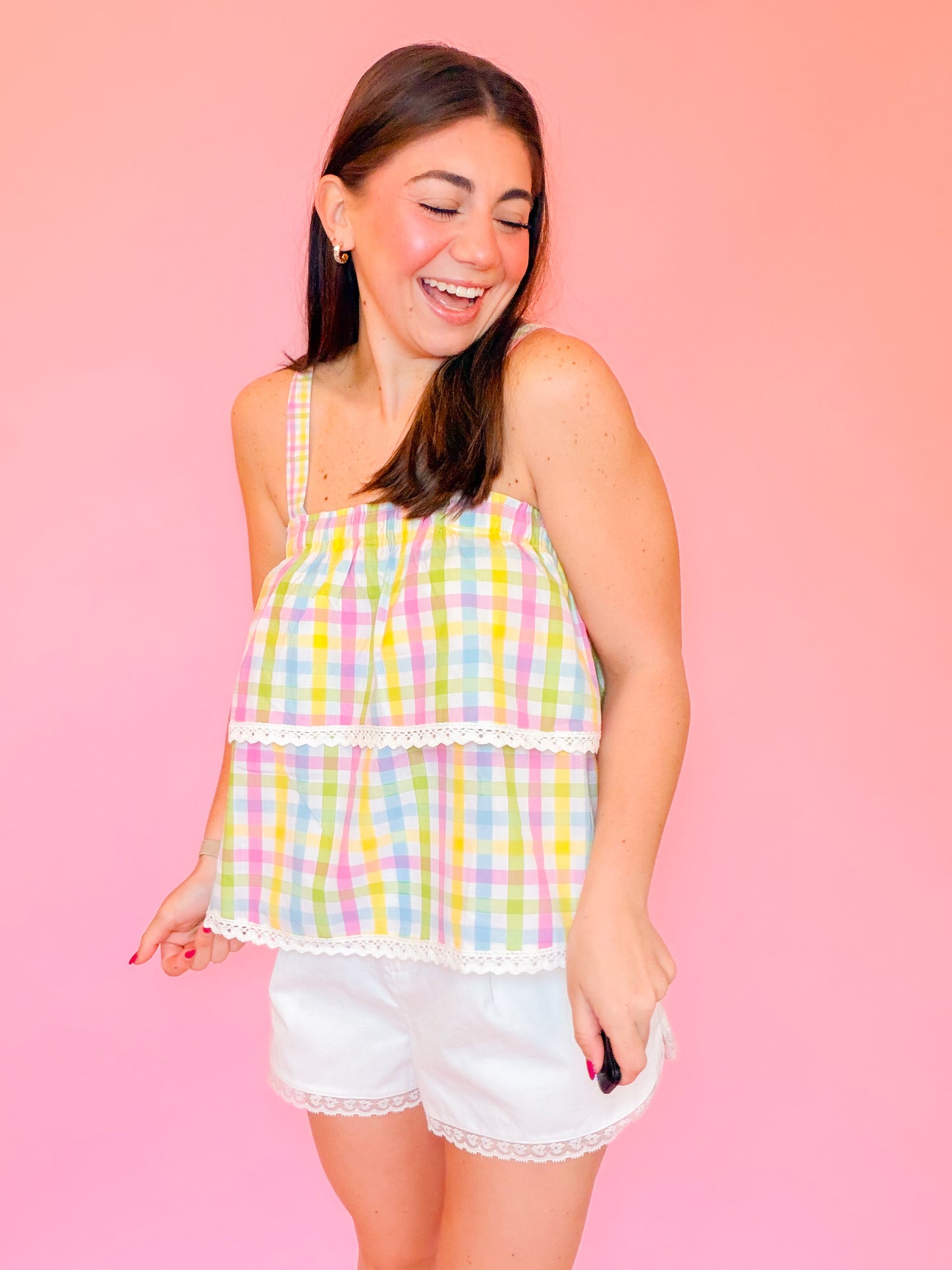 MULTICOLOR GINGHAM CAMI TOP