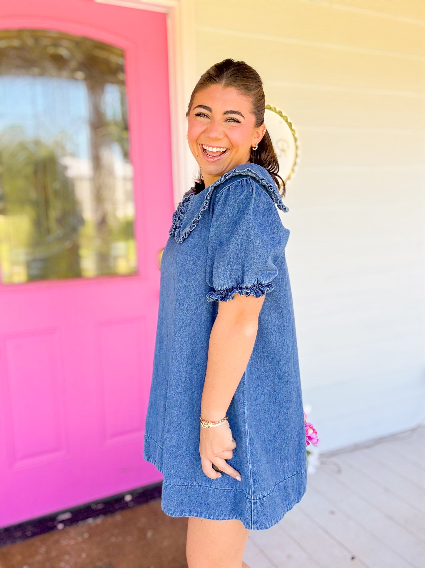 DENIM COLLARED MINI DRESS