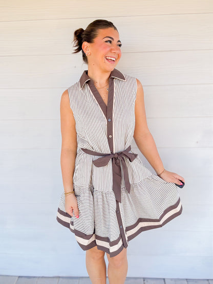 STRIPED RUFFLE HEM SLEEVELESS MINI DRESS