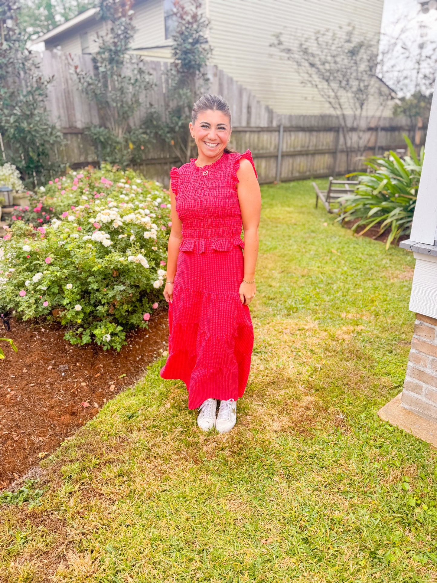 GINGHAM SMOCKED TOP & TIERED MAXI SKIRT SET