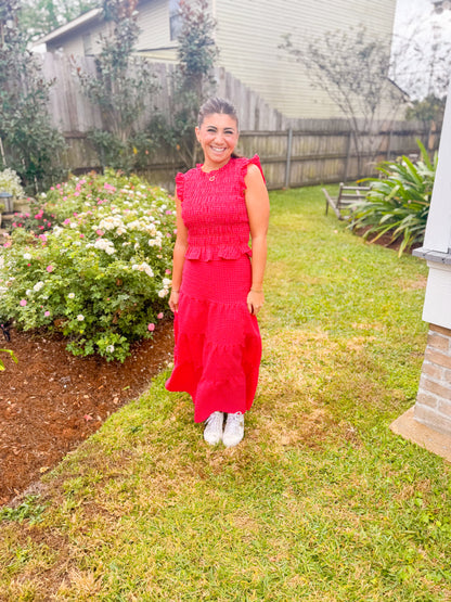 GINGHAM SMOCKED TOP & TIERED MAXI SKIRT SET