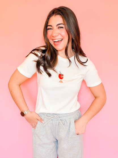 CREW NECK SHORT SLEEVE COCKTAIL BEADS TEE