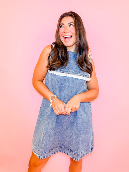 NICA DENIM DRESS WITH COLLAR