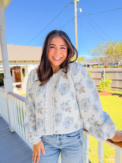 FLORAL JACQUARD KNIT CARDIGAN JACKET