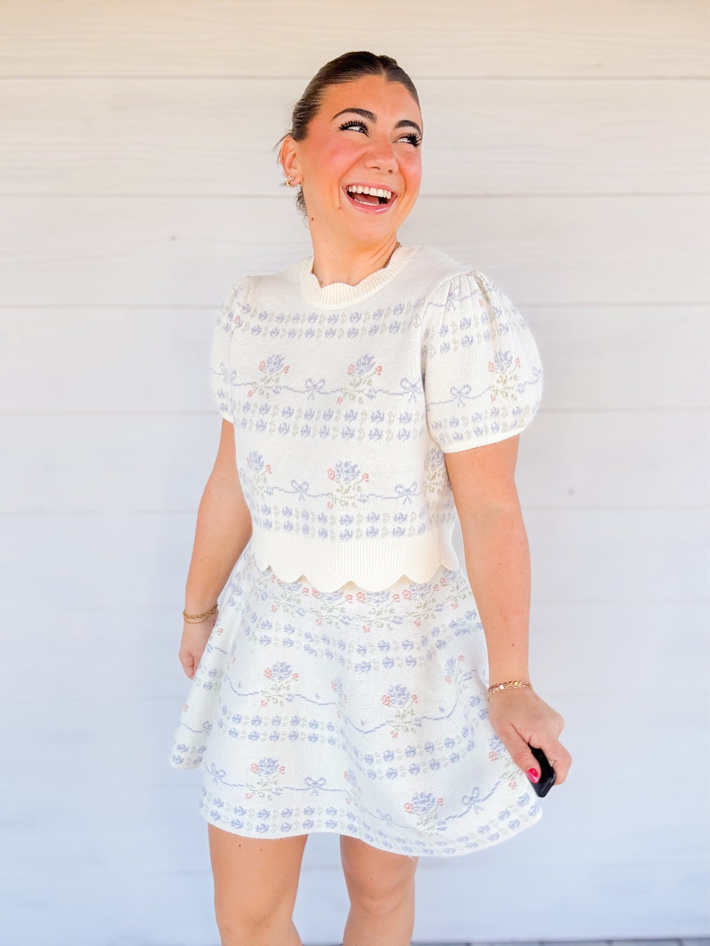 JACQUARD KNIT TOP & MINI SKIRT SET