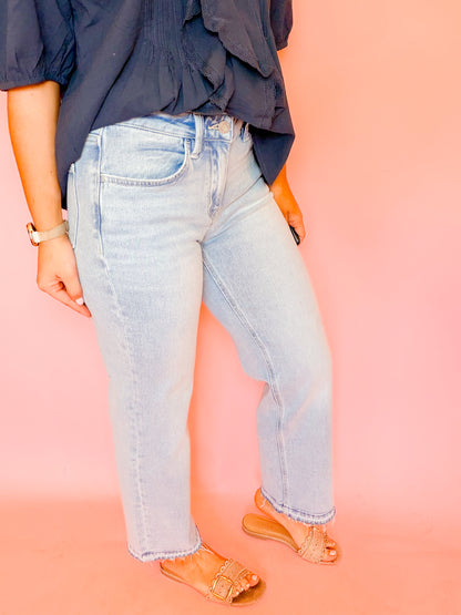 MID RISE CROP SLIM WIDE DENIM