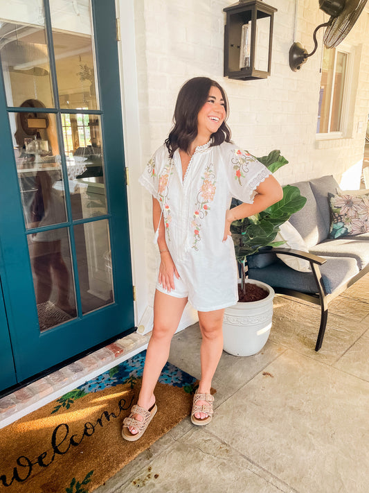 EMBROIDERED TASSEL ROMPER