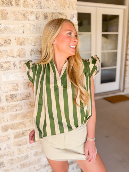 V-NECK FLUTTER SLEEVE TOP