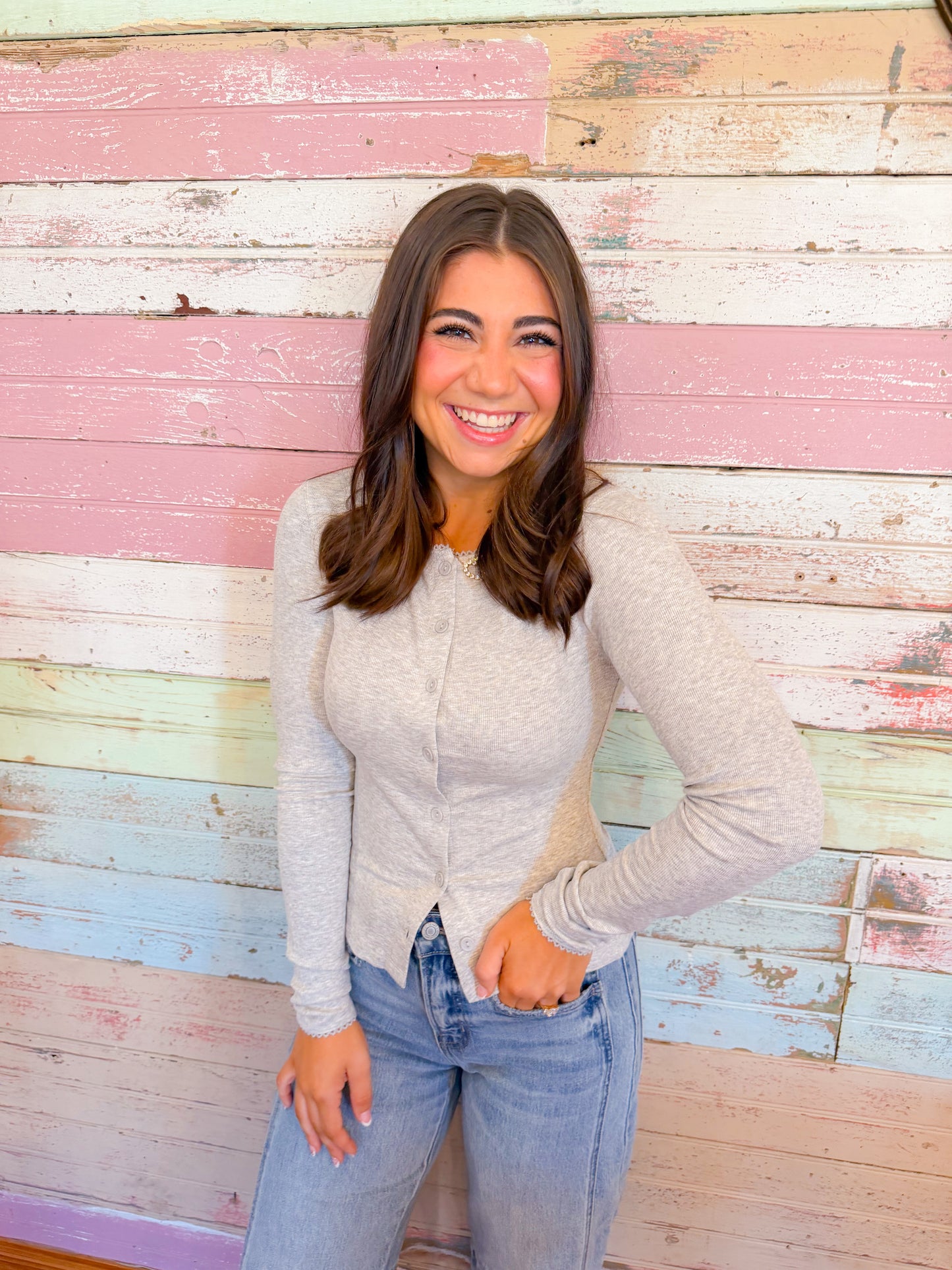 RIBBED LACE TRIM LONG SLEEVE