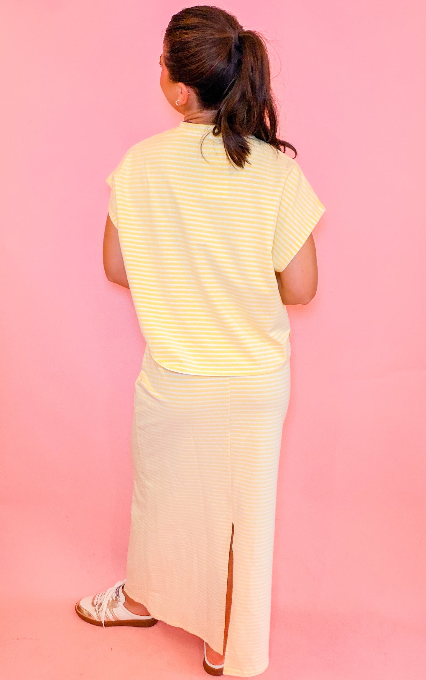 STRIPED HENLEY TOP + MIDI SKIRT SET - DAISY
