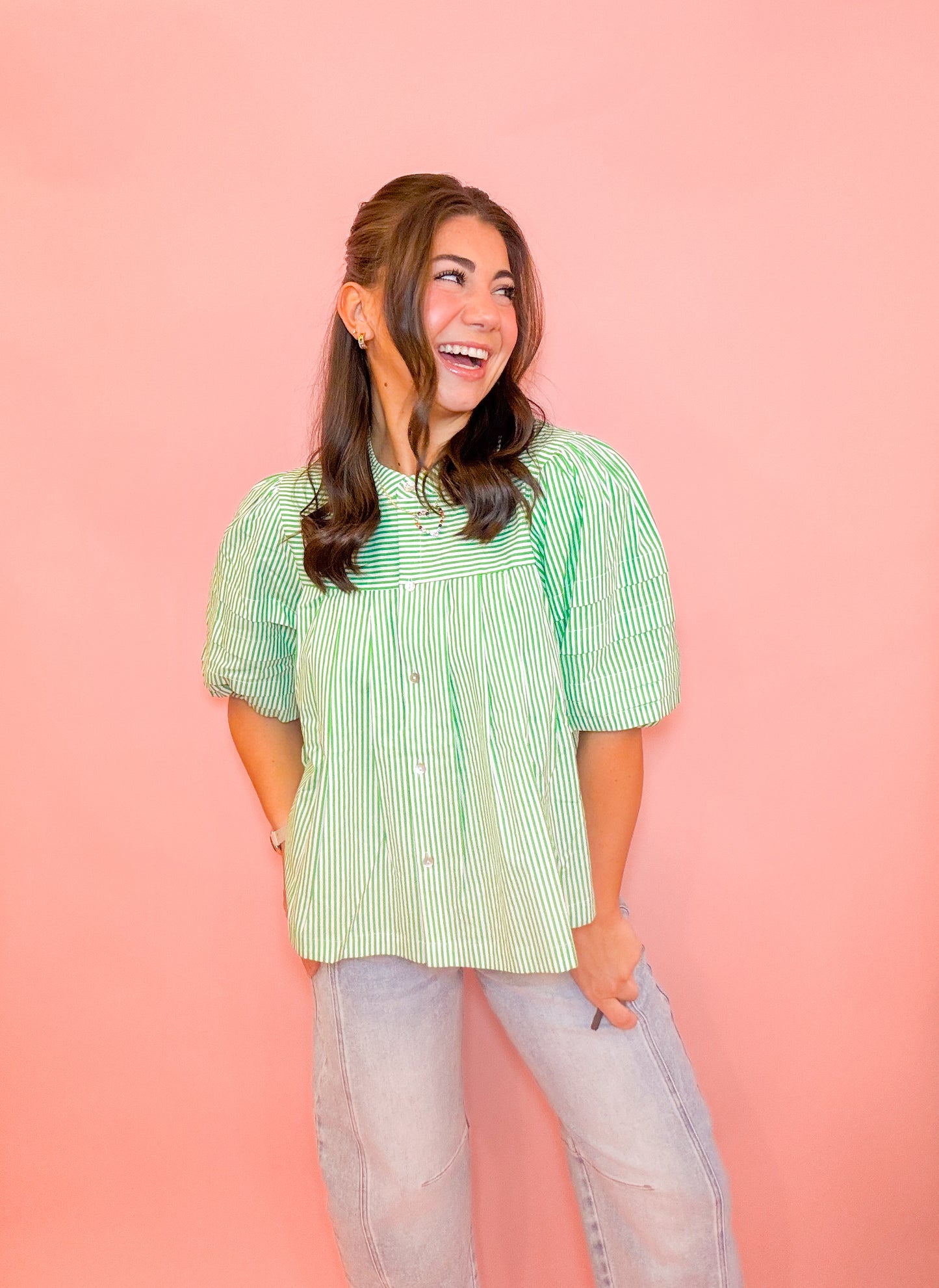 STRIPED PUFF SLEEVE TOP