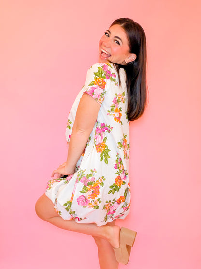 FLORAL BUBBLE SHORT SLV DRESS