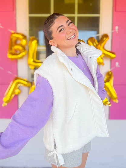 DOORBUSTER OVERSIZED SHERPA VEST WITH SIDE TIES