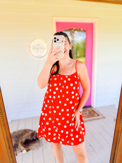 DOT CAMI MINI DRESS - RED