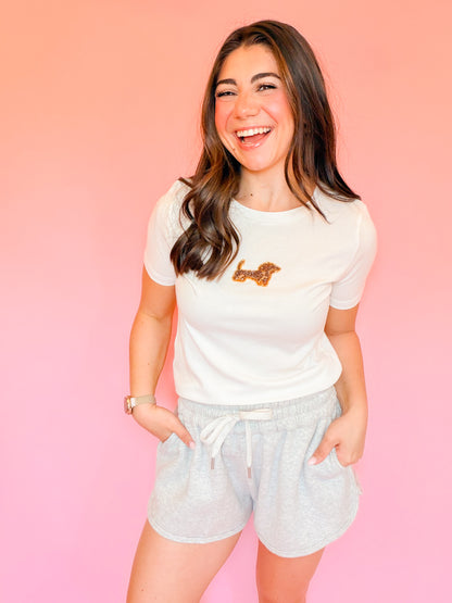 CREW NECK SHORT SLEEVE DOG BEADS TEE