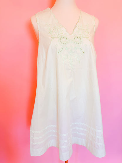 EMBROIDERED SCALLOP V-NECK MINI DRESS