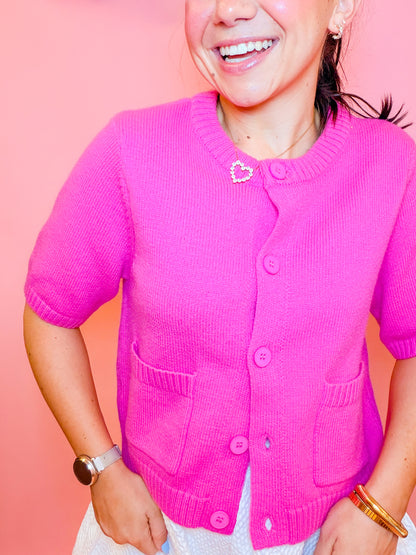 PATCH POCKET CREW NECK CARDIGAN TOP