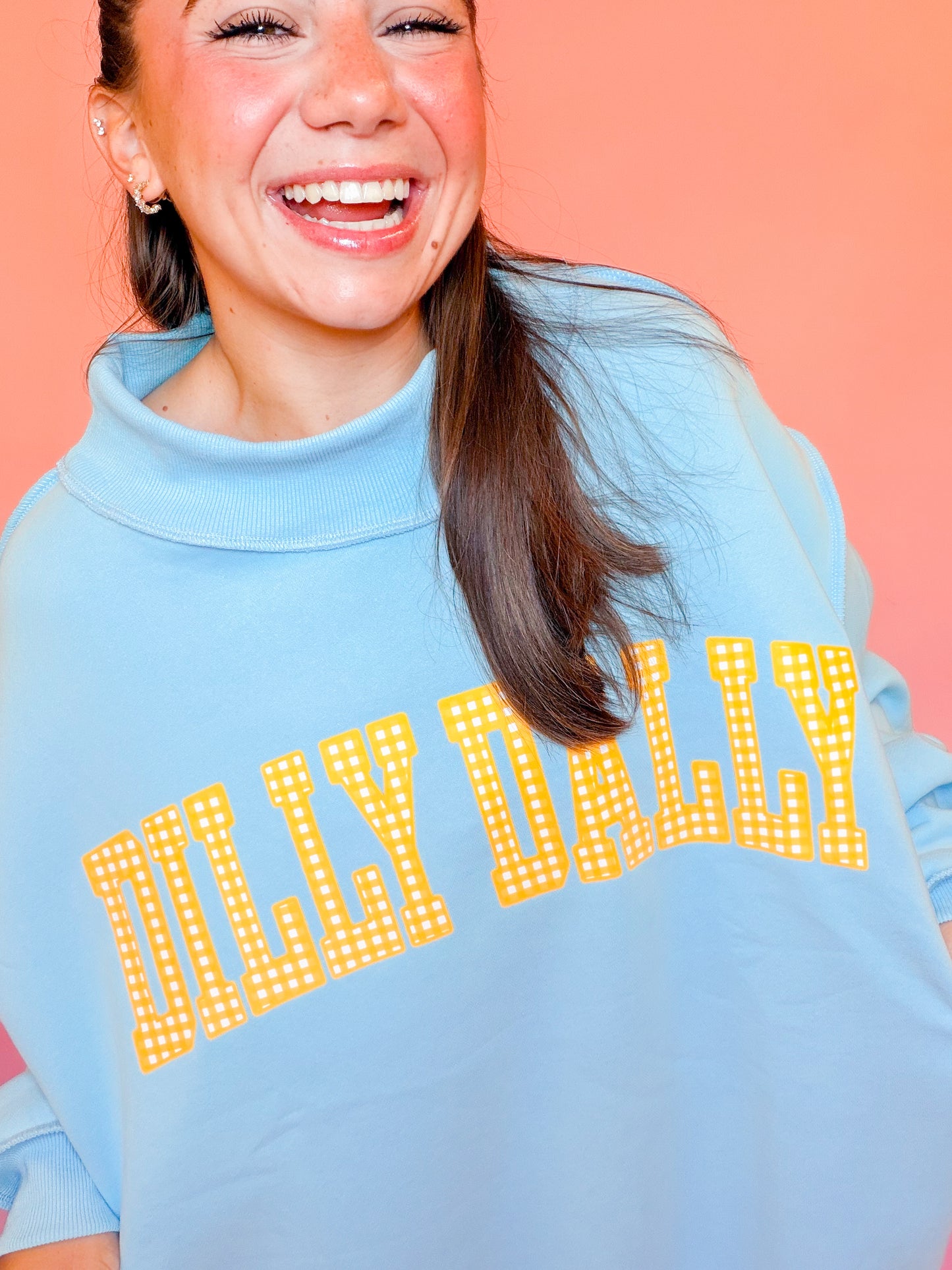 DILLY DALLY/LOLLY GAG GINGHAM REVERSIBLE MOCK NECK SWEATSHIRT