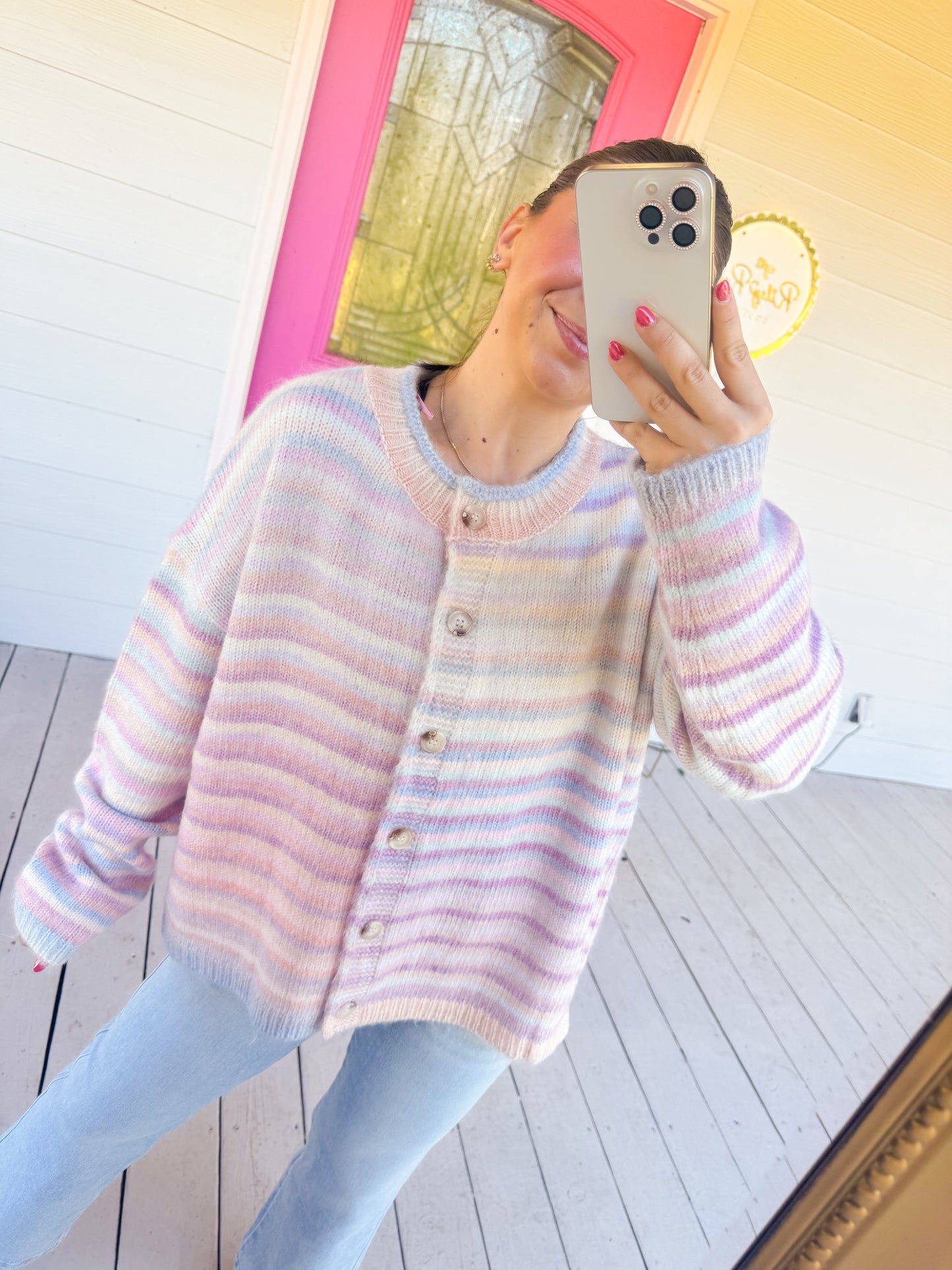 RAINBOW BUTTON UP KNIT SWEATER CARDIGAN