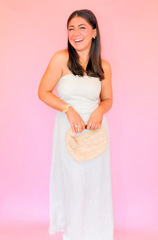 STRAPLESS STRIPED LINEN MIDI DRESS