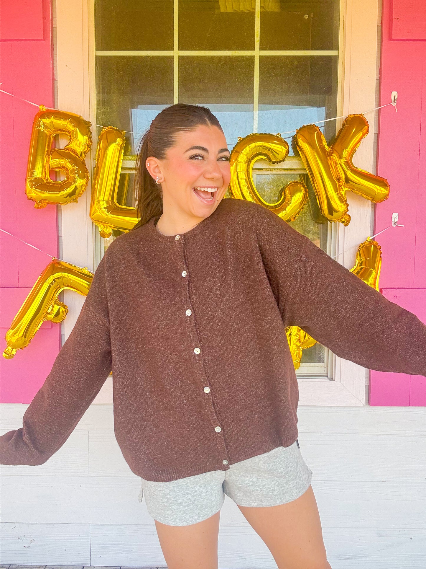 DOORBUSTER LONG SLEEVE CREW NECK SWEATER CARDIGAN - BROWN