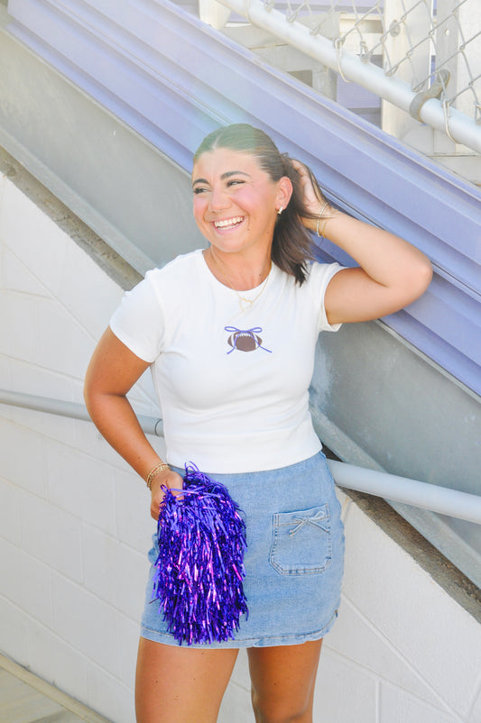 ROUND NECK FOOTBALL TEE WITH BOW