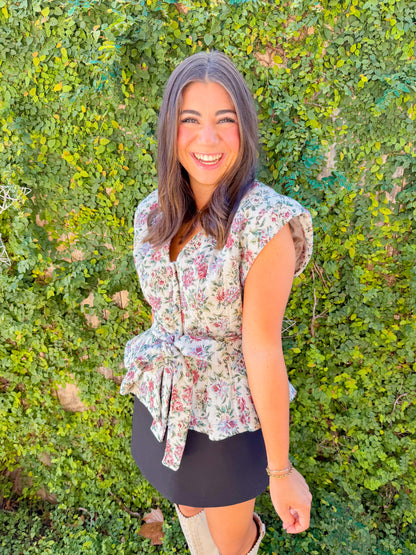 JACQUARD V NECK WAIST TIE VEST