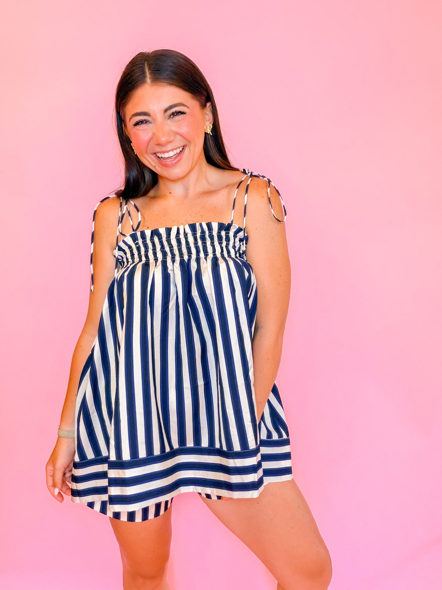 STRIPED SPAGHETTI TOP + HIGH WAISTED SHORTS SET
