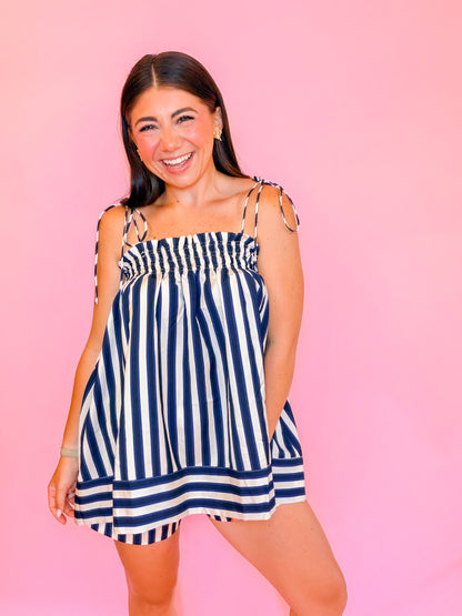 STRIPED SPAGHETTI TOP + HIGH WAISTED SHORTS SET