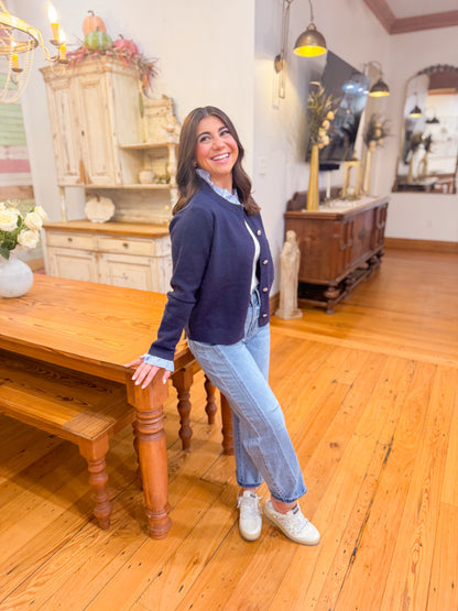 RUFFLE DETAIL BUTTON DOWN CARDIGAN